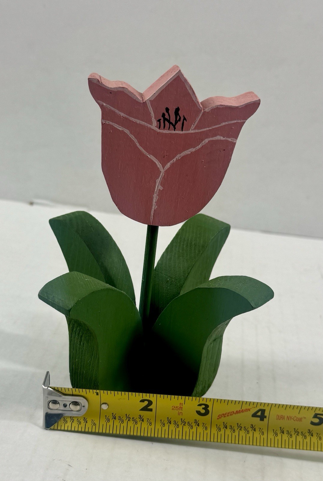 Pink Tulip Flower Stem, Wood Decor, 5 in Tall, Floral & Garden Theme