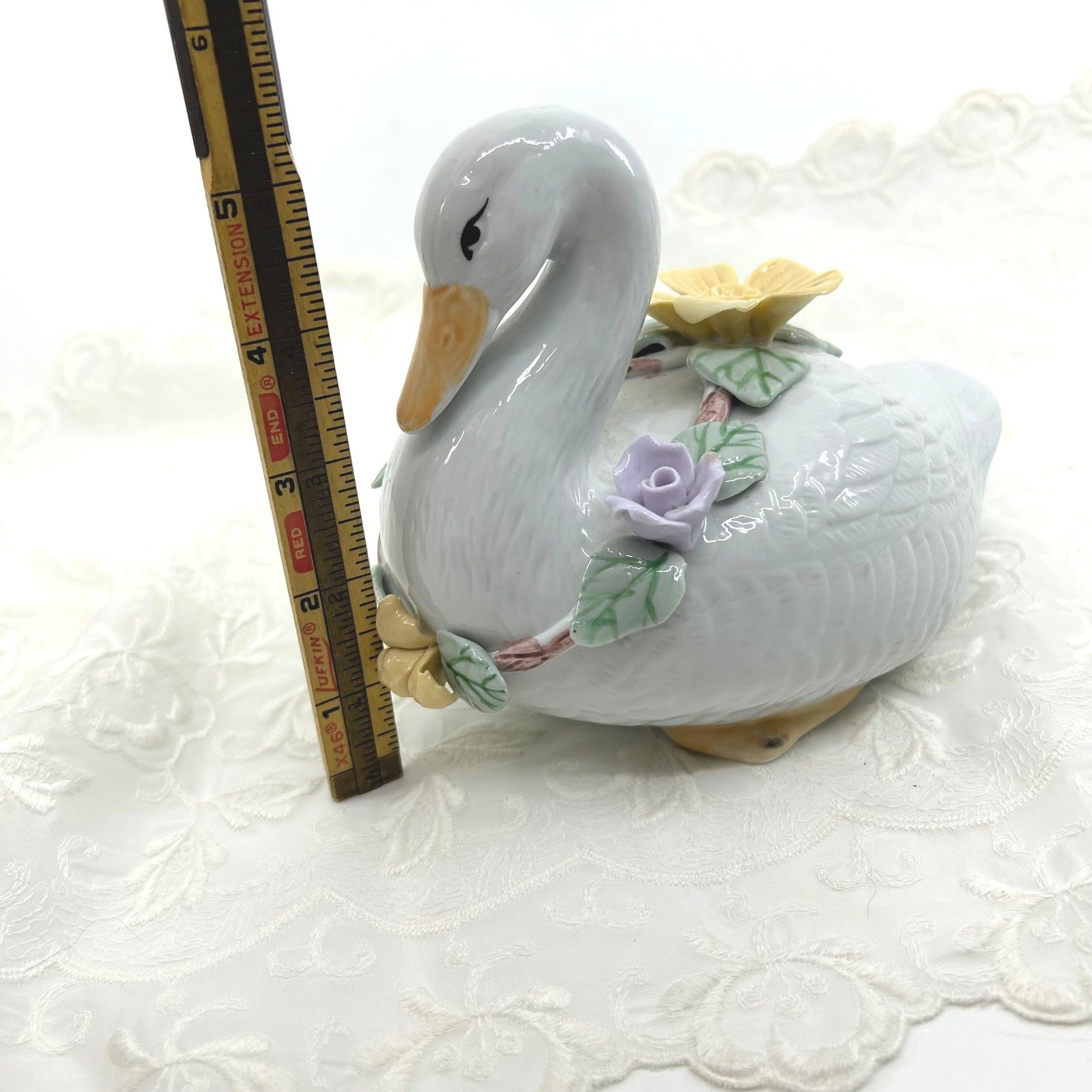 Vintage Swan Goose Figurine Floral Wreath Cottagecore Home Decor