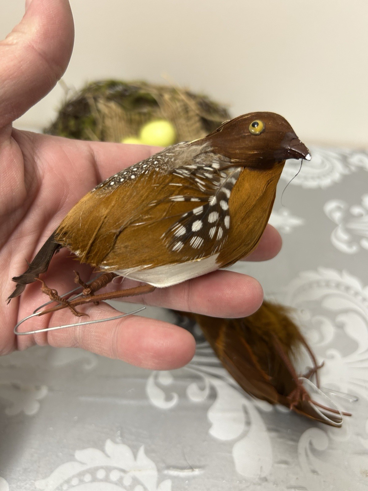 Feathered Artificial Birds And Nest Beautiful Home Decor