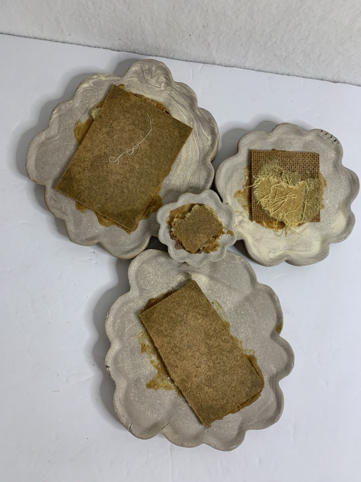 Pottery Decor Handcrafted Crackle Glazed Ceramic Folk Art Lot 4 Yellow Flowers