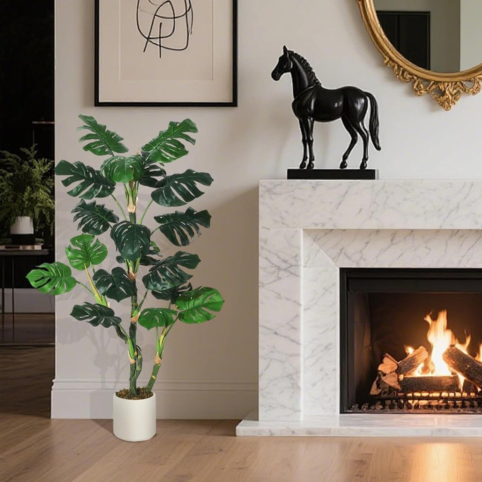4FT Artificial Monstera Tree Tall Fake Tropical Palm Tree with Planter Home