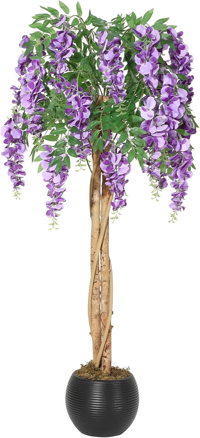 4FT Artificial Purple Blossom Tree LifelikeTree with Mossy Boughs Faux Plant