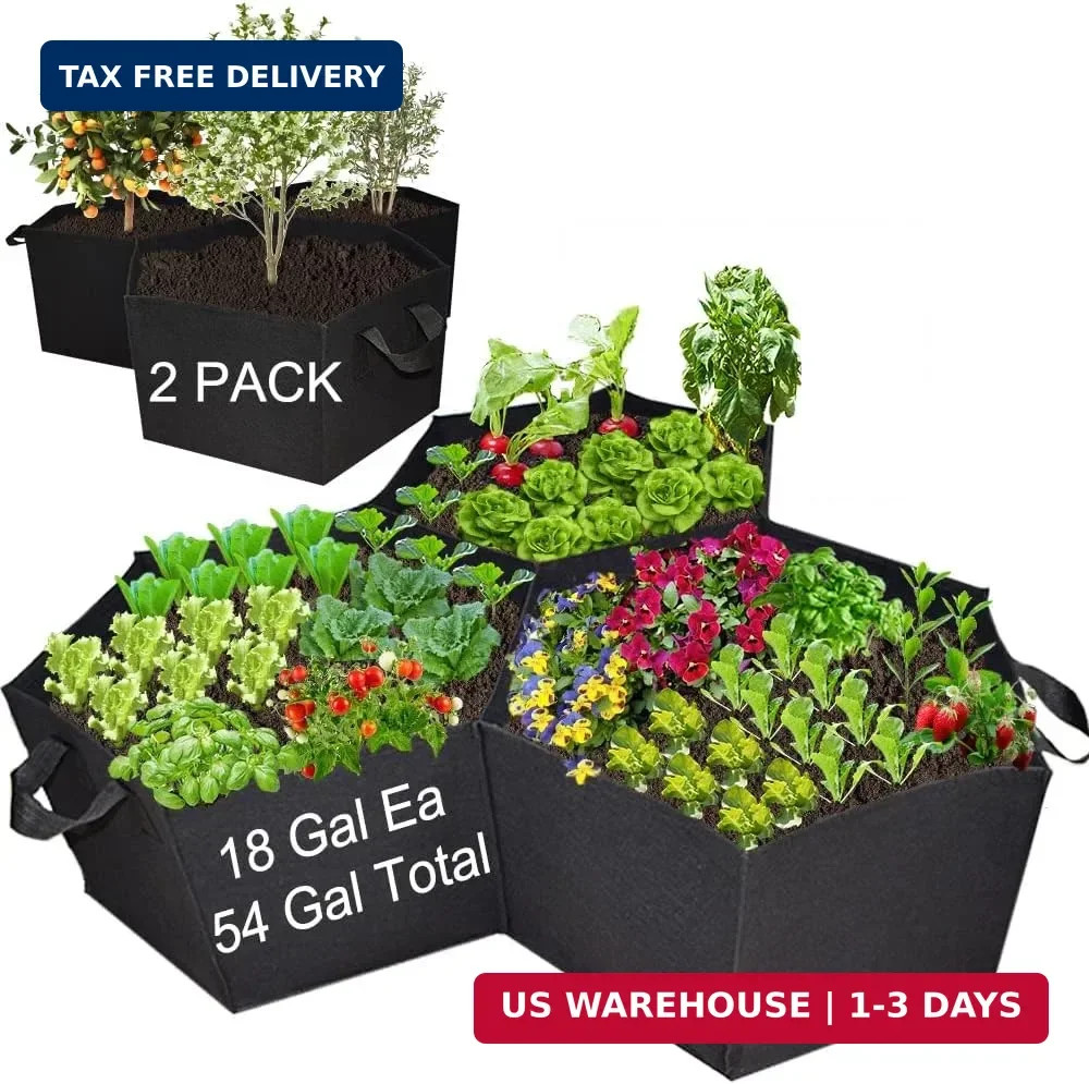 Large Fabric Raised Garden Bed Outdoor, Planter Raised Beds 3 Hexagonal Grids wi