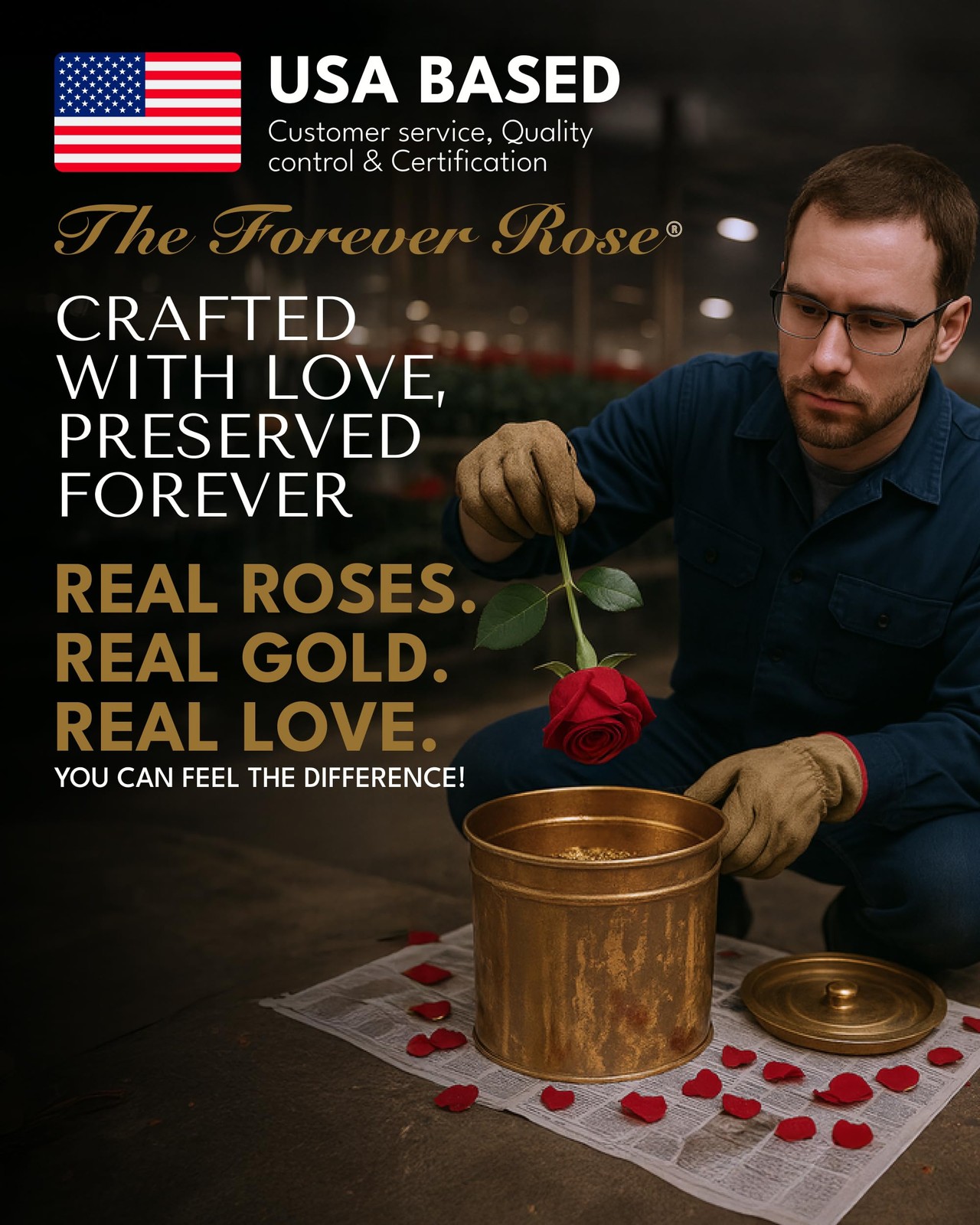 Forever Rose Gold Trimmed Red Open Bloom Real Rose Dipped in 24K