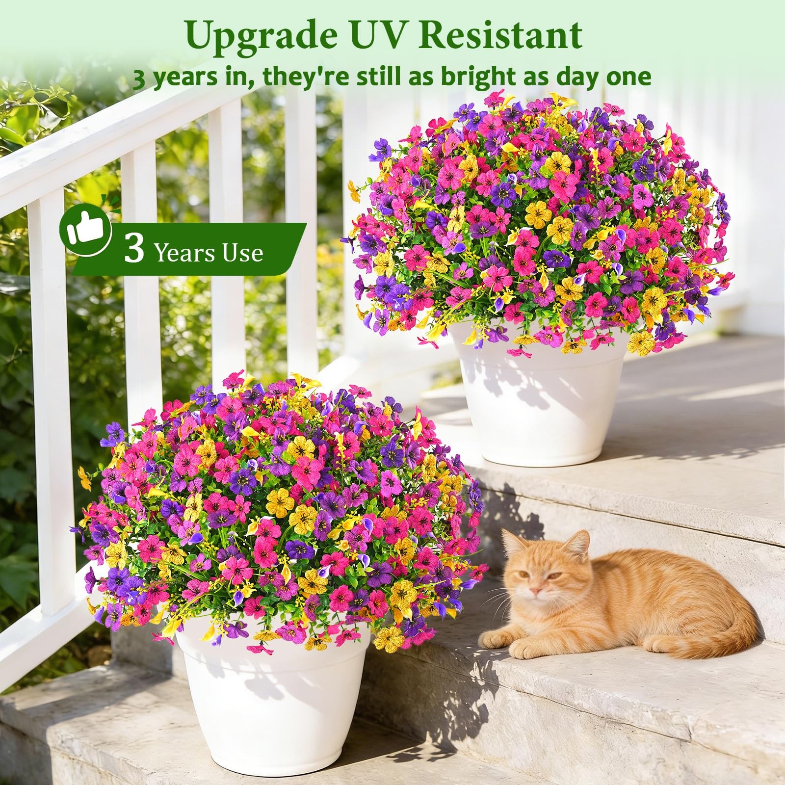 Artificial Flowers for Outdoors, 24 Bundles Faux Plants Outdoor Artificial Fl…