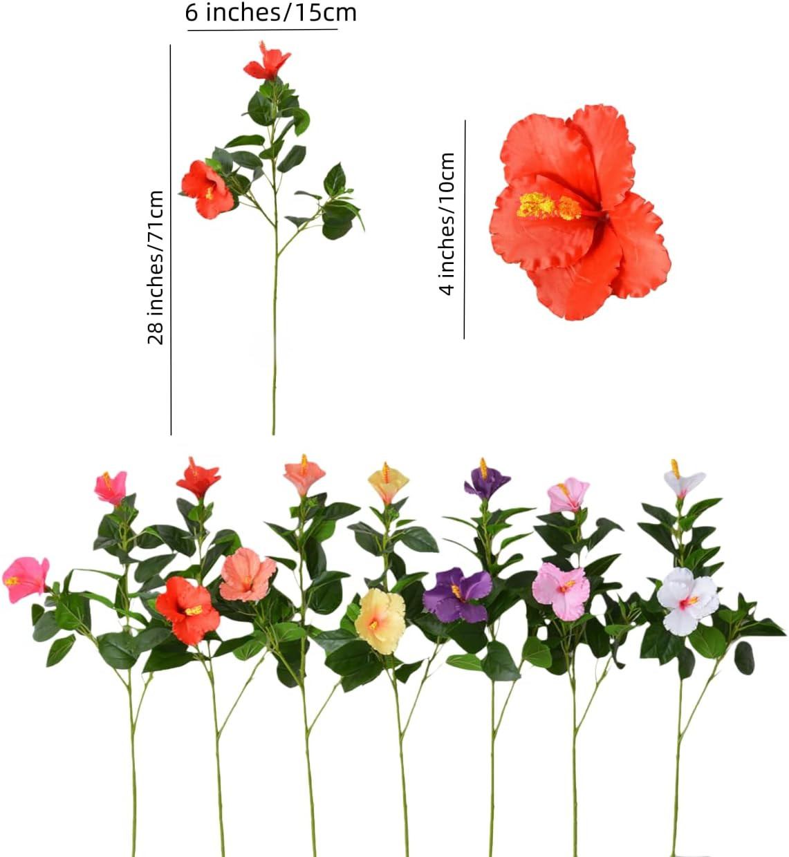 32″ Silk Fake Hibiscus Flowers Artificial Tropical with Long Stem,Tropical Plant