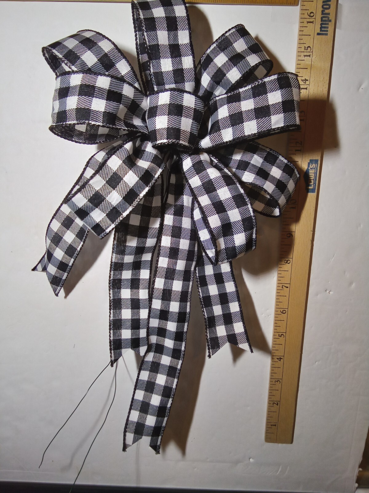 Spring Summer Bow check black & white approx. 9 in. decoration wreath hand tied
