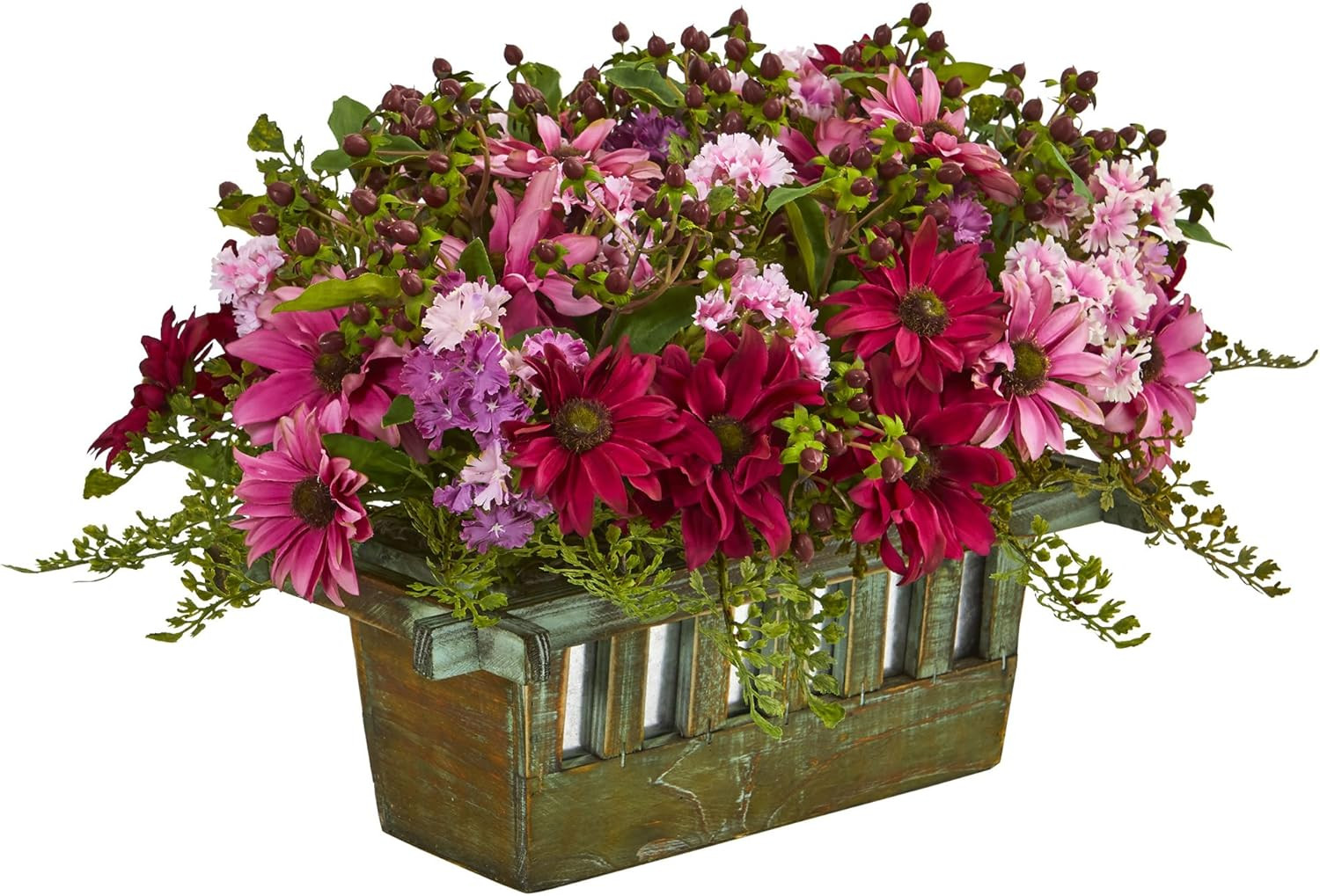 Pink Daisy Arrangement in Decorative Planter – Artificial Flower Decor