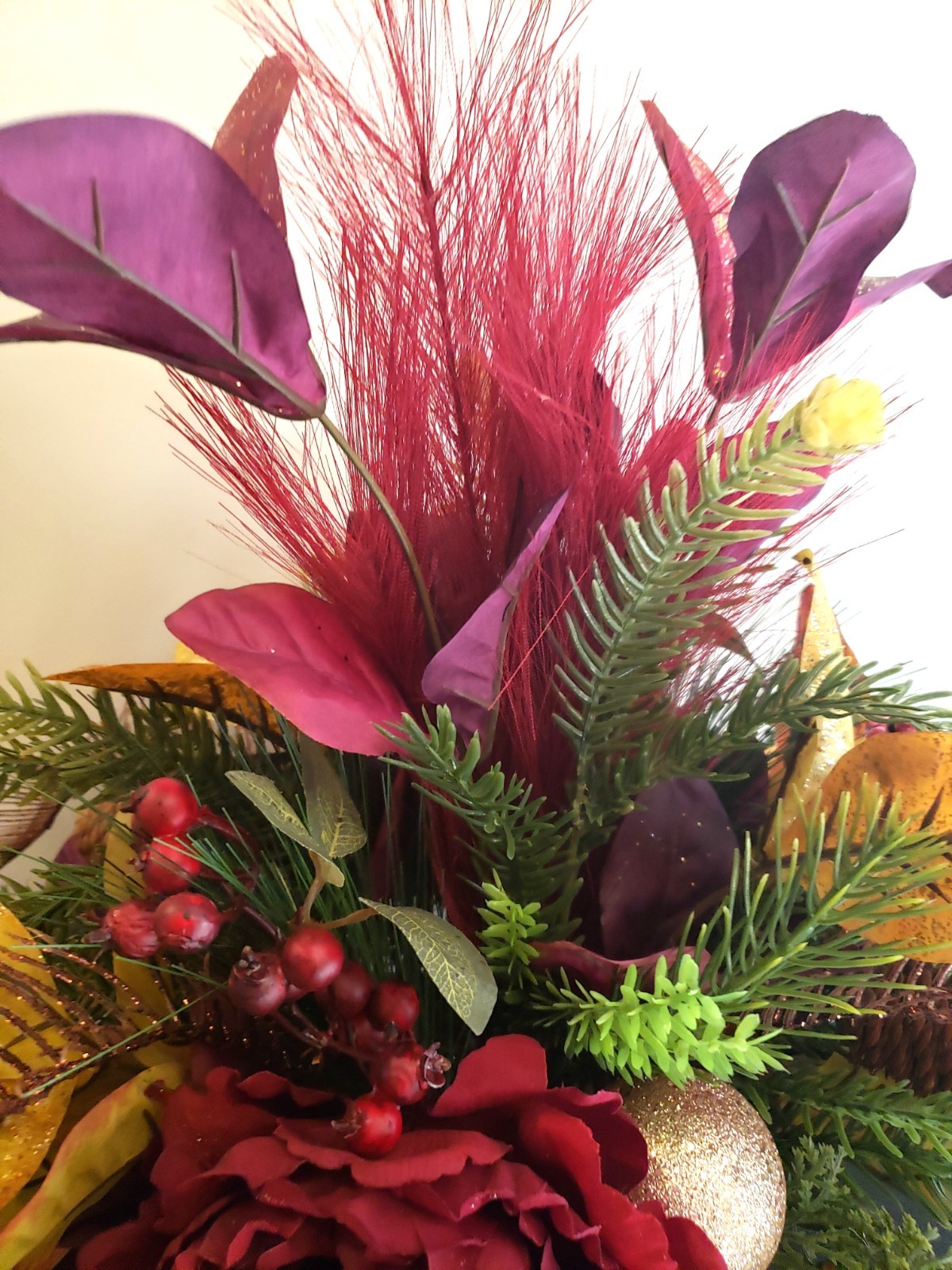 Burgundy Fall Floral Centerpiece, Autumn Table Decor, Rustic Thanksgiving Floral