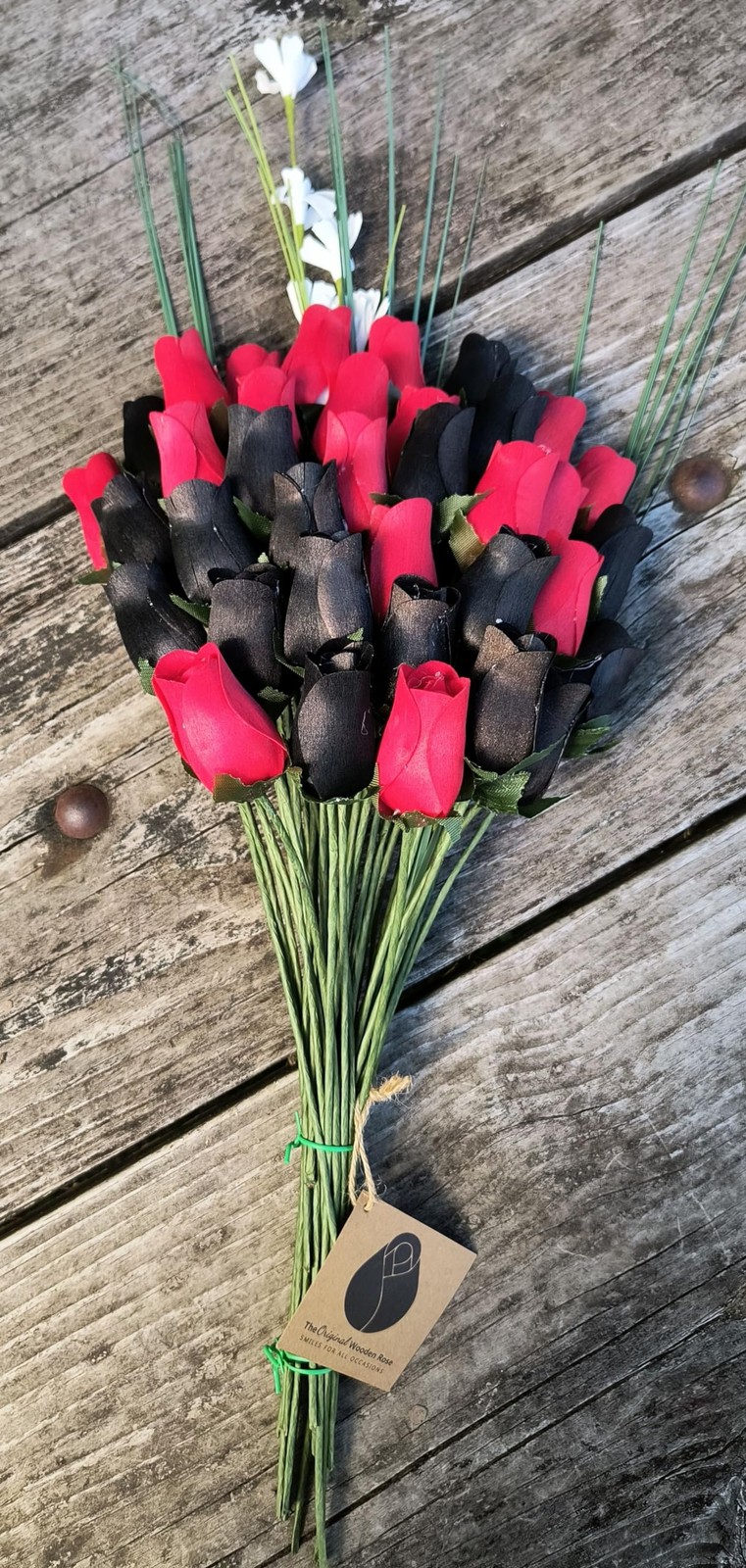 3 Dozen 36 Pcs Black, Red Wooden Rose Bouquet, Artificial, Gift, Decoration