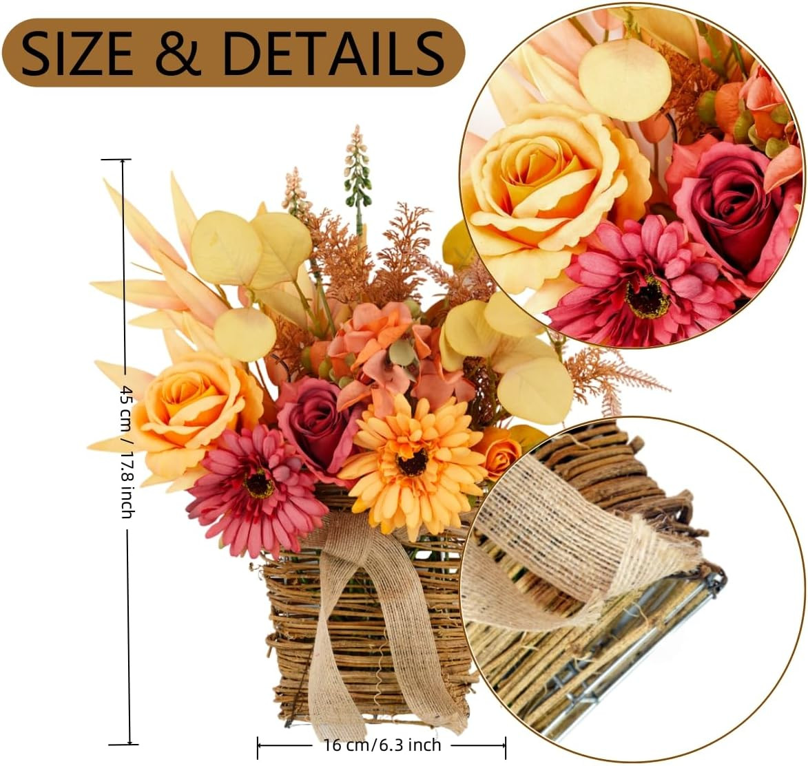 Artificial Flower with Hanging Basket for Wall Decor, Autumn Decoration Faux