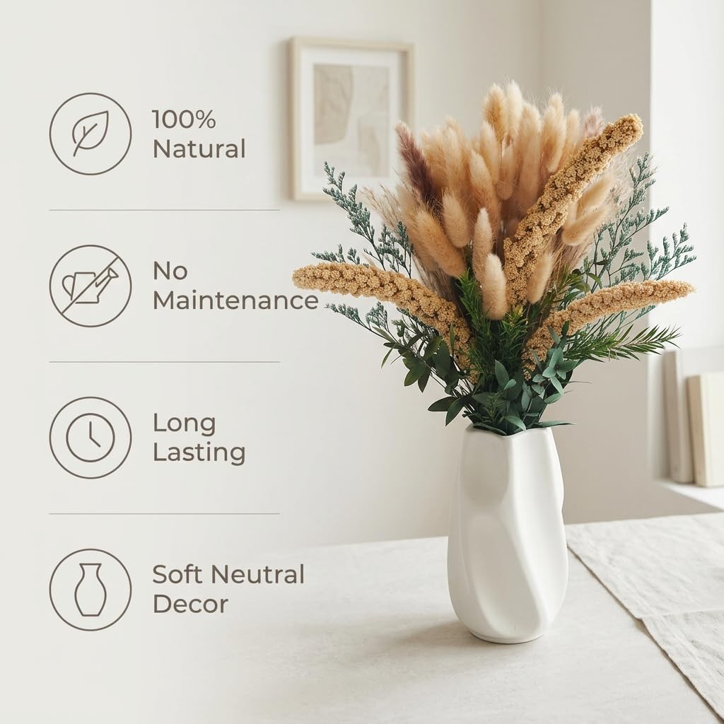 17.7in Pampas Grass Decor Natural Dried Flowers Bouquet Bunny Tails，Eucalyptu…