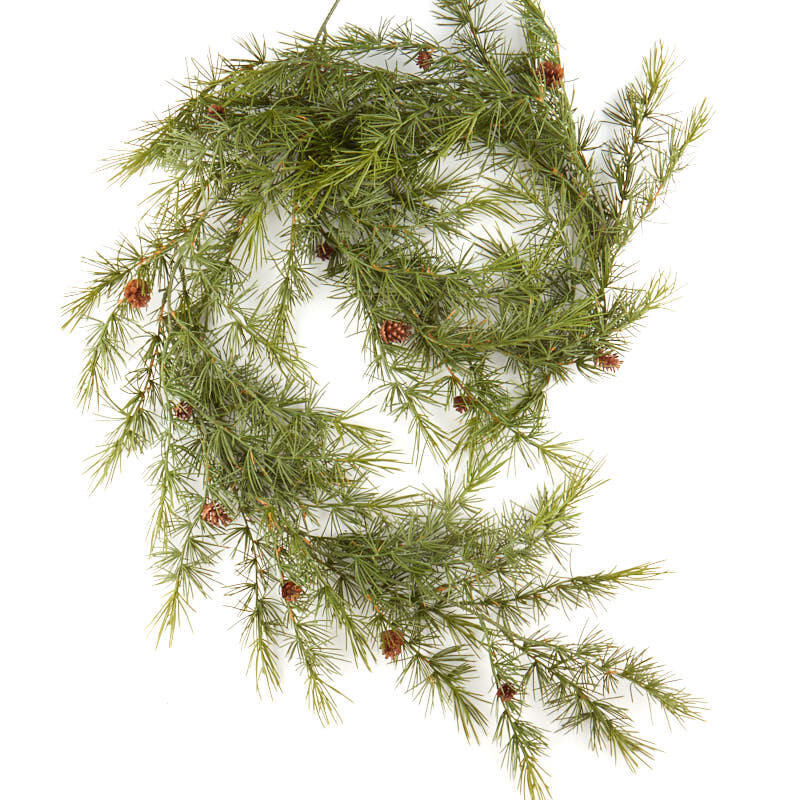 Realistic Look Weatherproof Wispy Pine 6 Foot Garland with Pinecone Accents