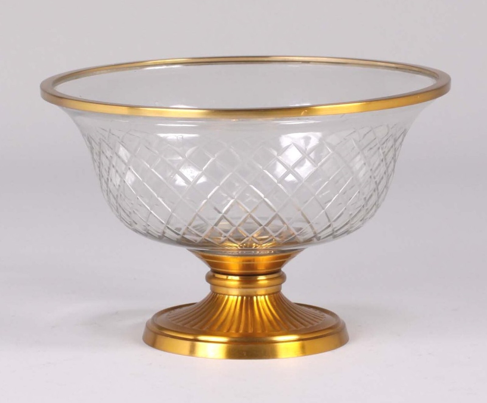 Compote Bowl Mesh Cut Glass Gold Metal Base Top Ring 8″D 5.5″High FREE SHIPPING
