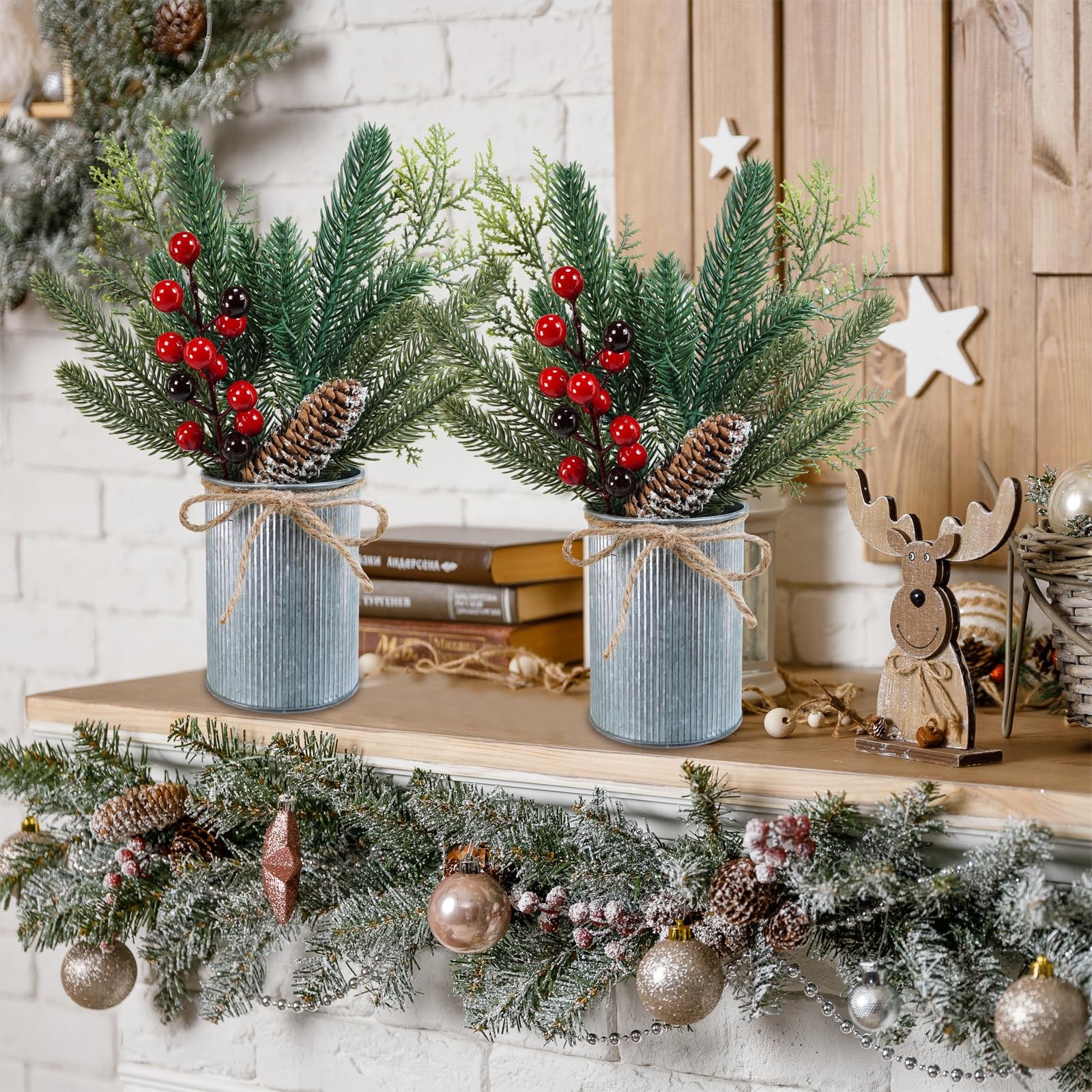 3 Pack Christmas Artificial Potted Plants Christmas Greenery Red Berry and Sn…
