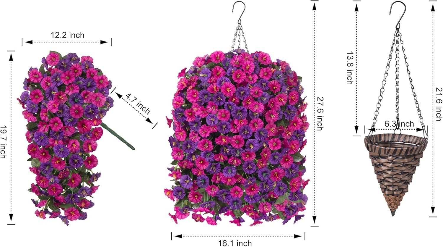 Low Maintenance UV Resistant Hanging Faux Silk Morning Glory Flowers – 7″ X 11″