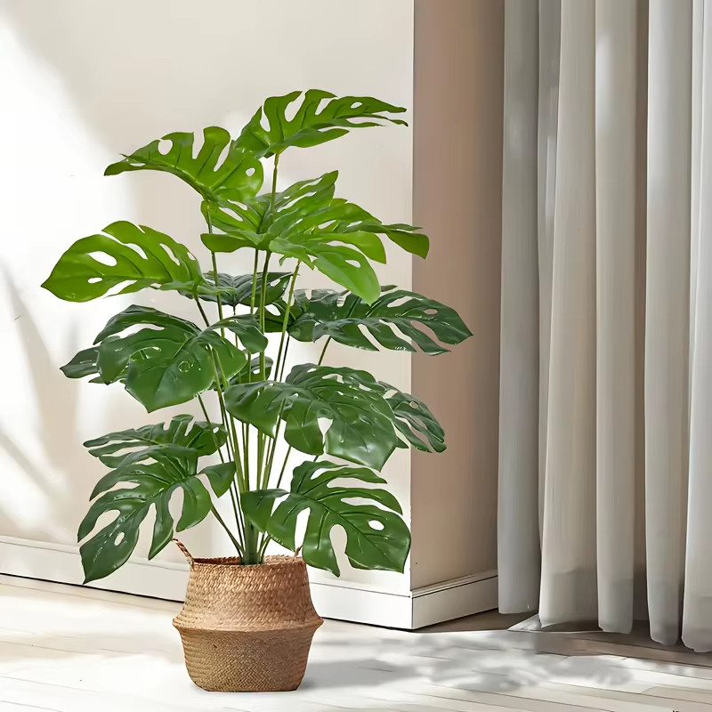 Durable 2pc 24 Leaves Artificial Palm Plants And Faux Monstera Home Office Decor