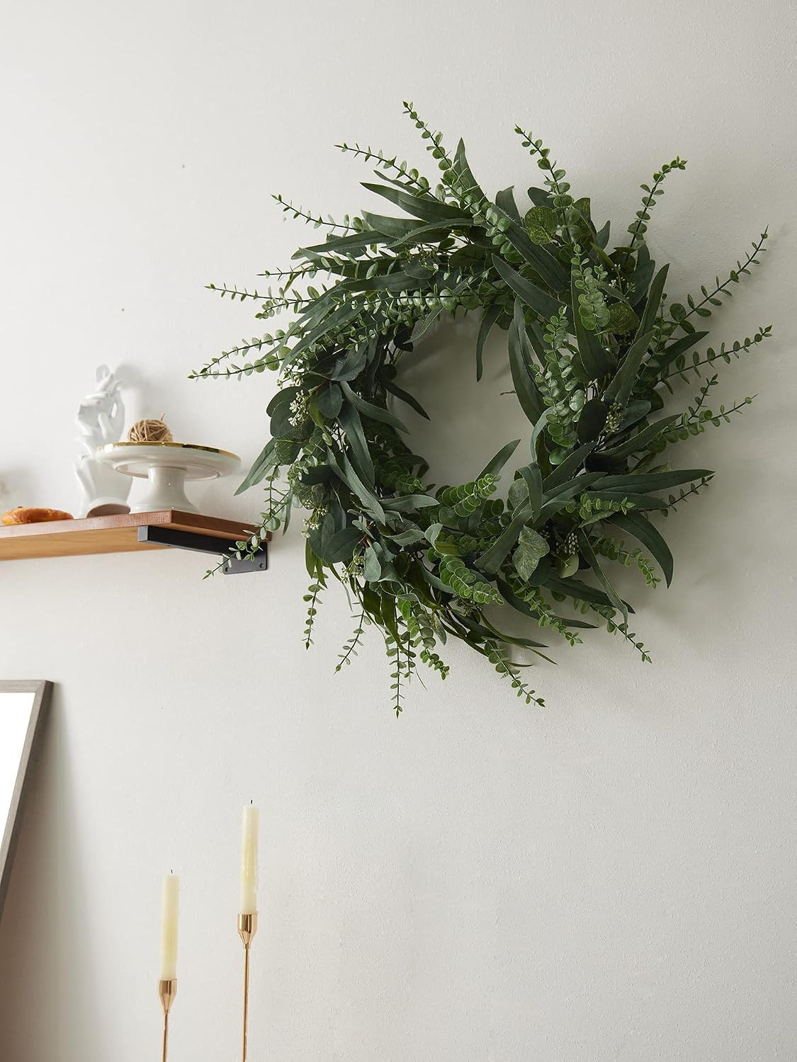 24 Inch Eucalyptus Wreath for Front Door, Large Size Artificial Greenery Willow