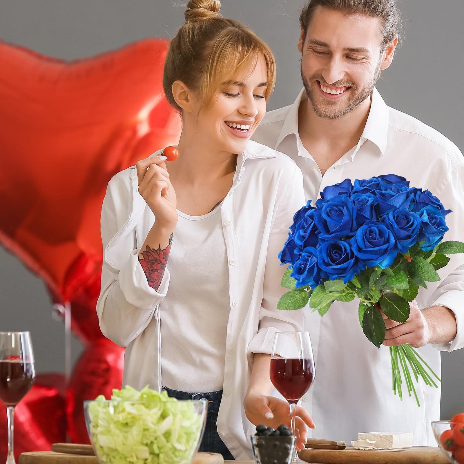 36 Pcs Velvet Texture Royal Blue Artificial Flowers Bridal Bouquet
