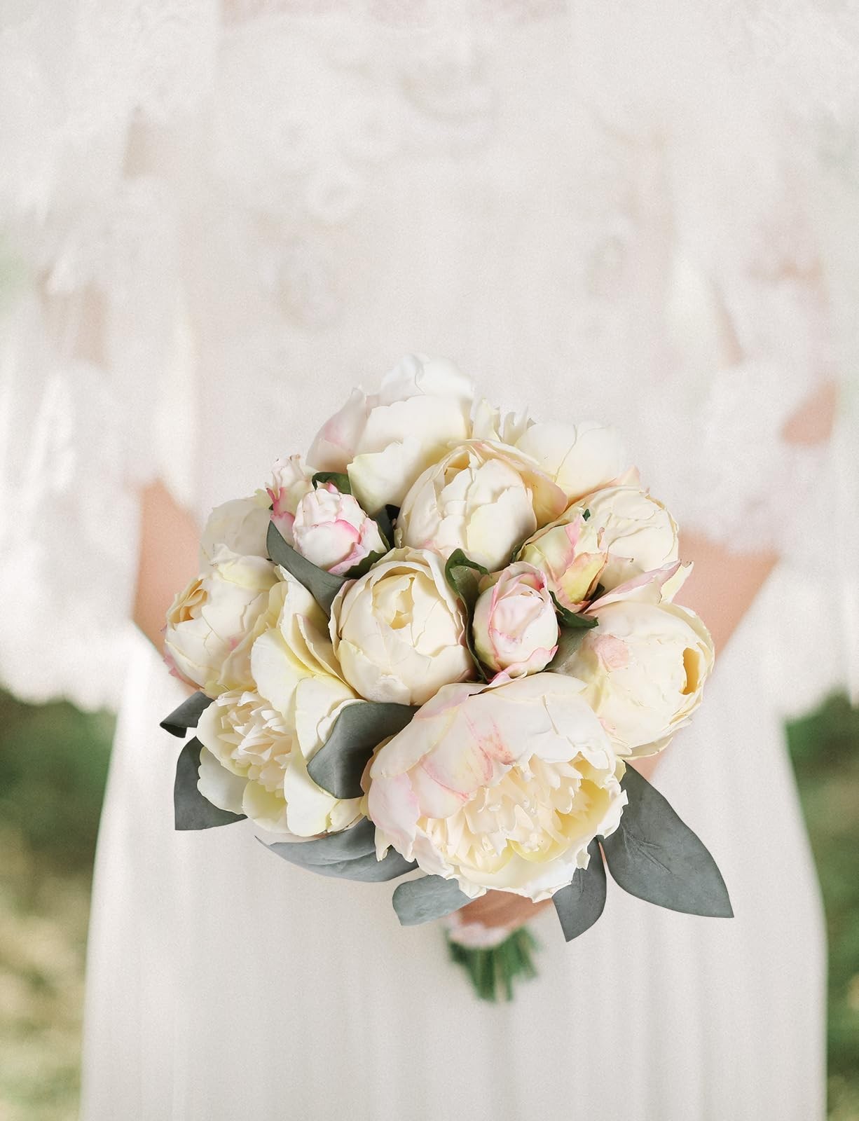 White Artificial Peonies 2 Bouquets Silk Flowers 14Heads Vintage White Fake F…