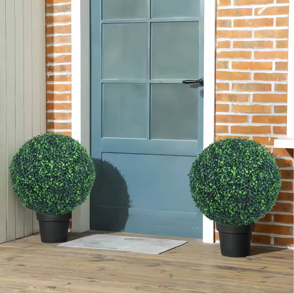 15.5 In. Green Artificial Boxwood Grass Balls 2 Balls Artificial Plant Topiary B