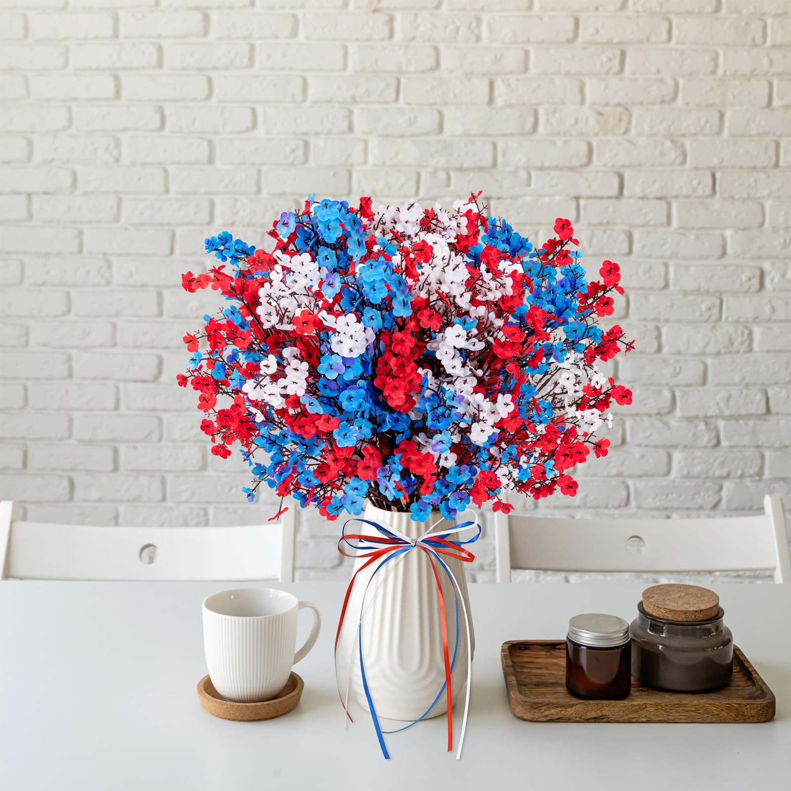 27PCS 4th/Fourth of July Decorations Artificial Flowers Red White Blue Patrio…