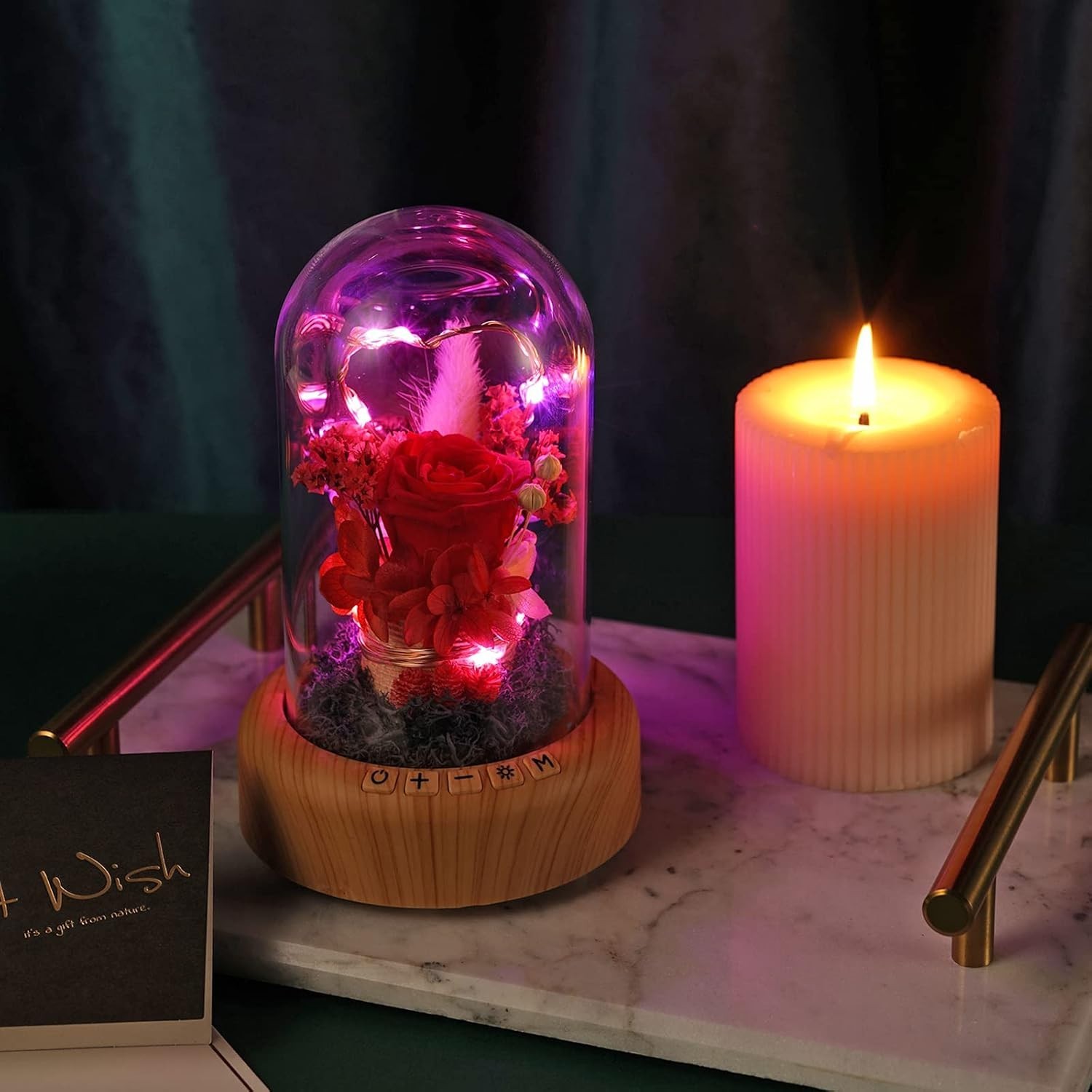 Mother’s Day Red Rose Night Light Real Eternal in Glass Dome, Preserved Rose …