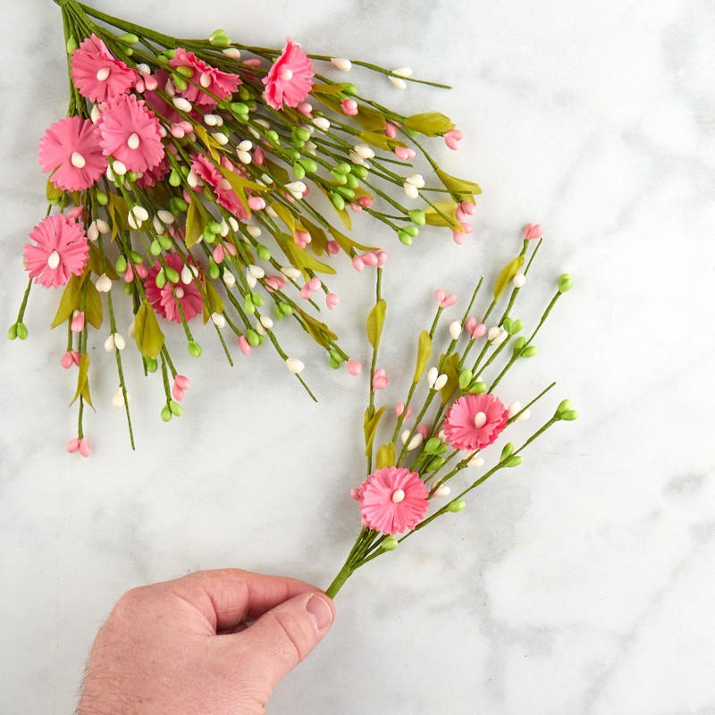 Pink, Cream and Green Poly Silk Flower and Pip Berry Floral