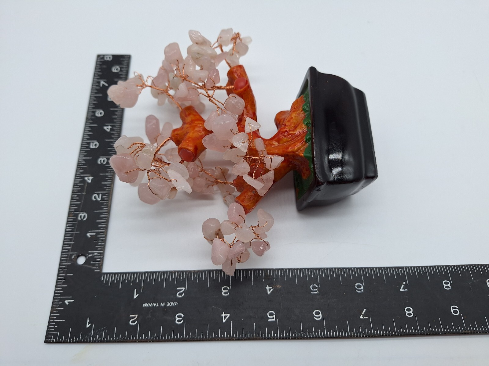 Bonsai Tree Natural Rose Pink Quartz Crystal 6 inches tall Money Tree