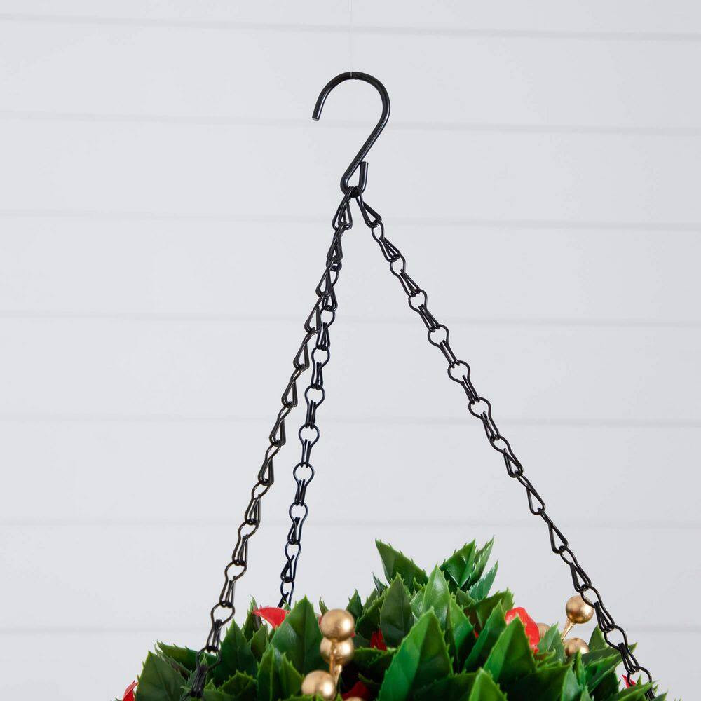 24 In. Pre-Lit UV Resistant Faux Red Tip Photinia & Gold Berries Christmas Hangi