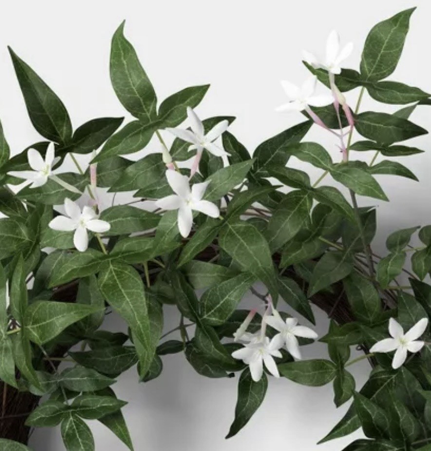 22″ ARTIFICIAL JASMIN WREATH Green TARGET THRESHOLD Foliage WHITE FLOWER Star