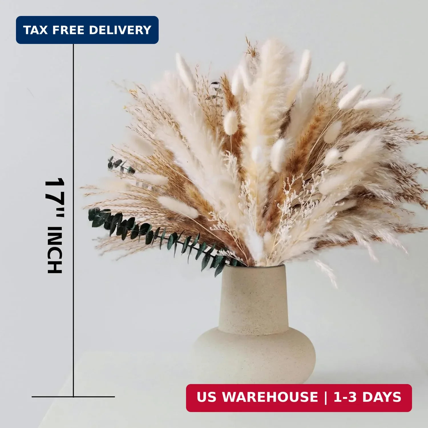 Dried Flower Bouquet – Pampas Grass, Bunny Tails, Olive Green Eucalyptus & Prese