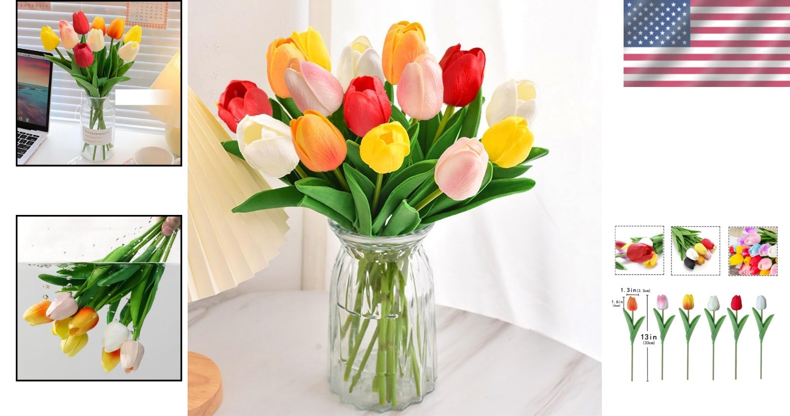 Artificial Tulips Flowers 15PCS Real Touch Silk Fake Flowers Home Decor