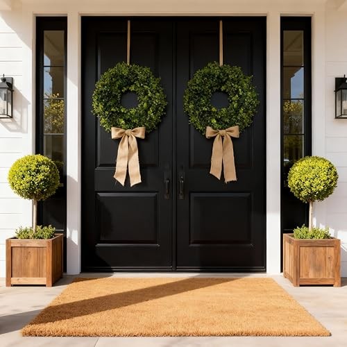 18 Inch Boxwood Wreath for Front Door-Artificial Spring 02-18 Inch Green