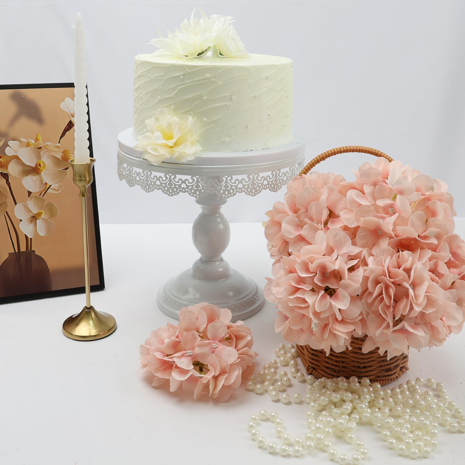 Hydrangea Artificial Flower 104 PCS Silk Flower Heads with Stems, Blush Full …