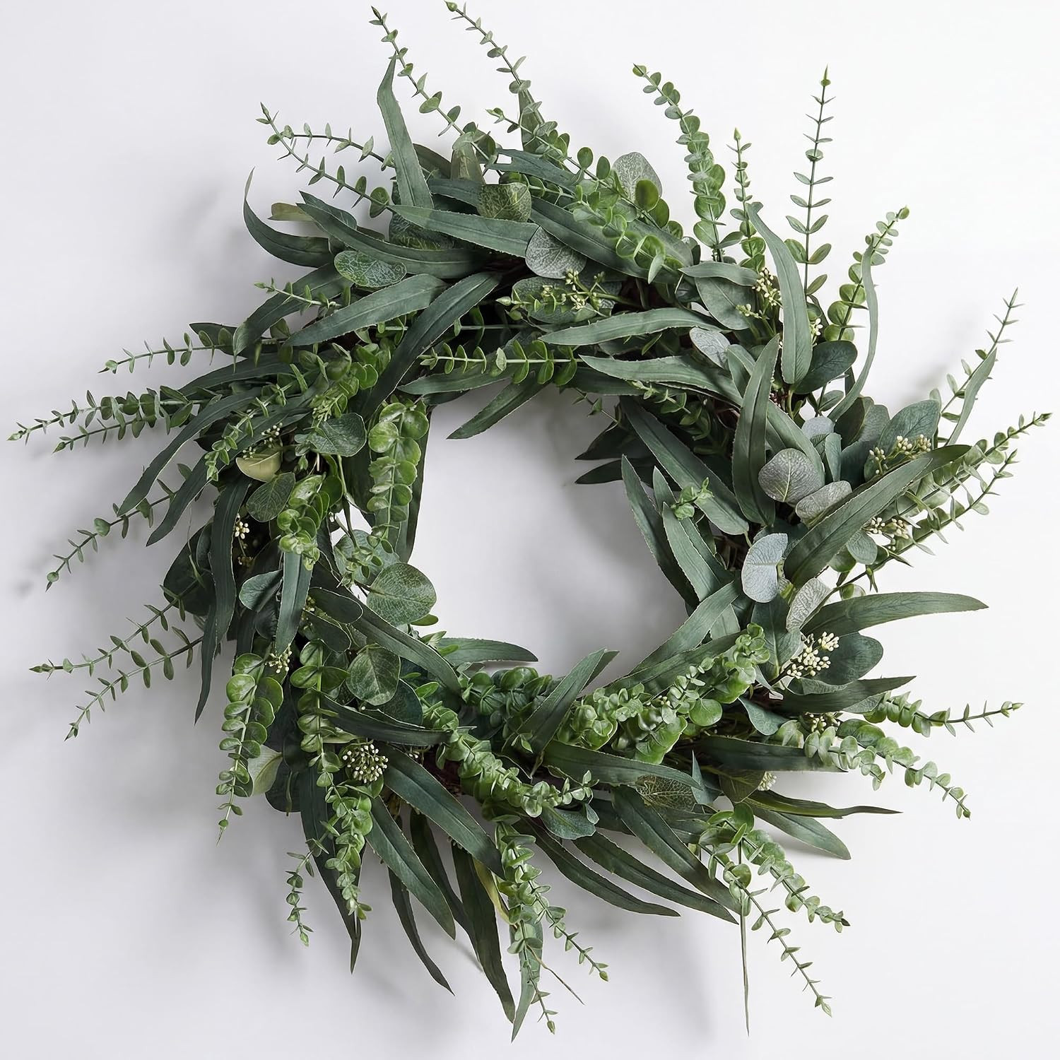 24 Inch Eucalyptus Wreath for Front Door, Large Size Artificial Greenery Willow