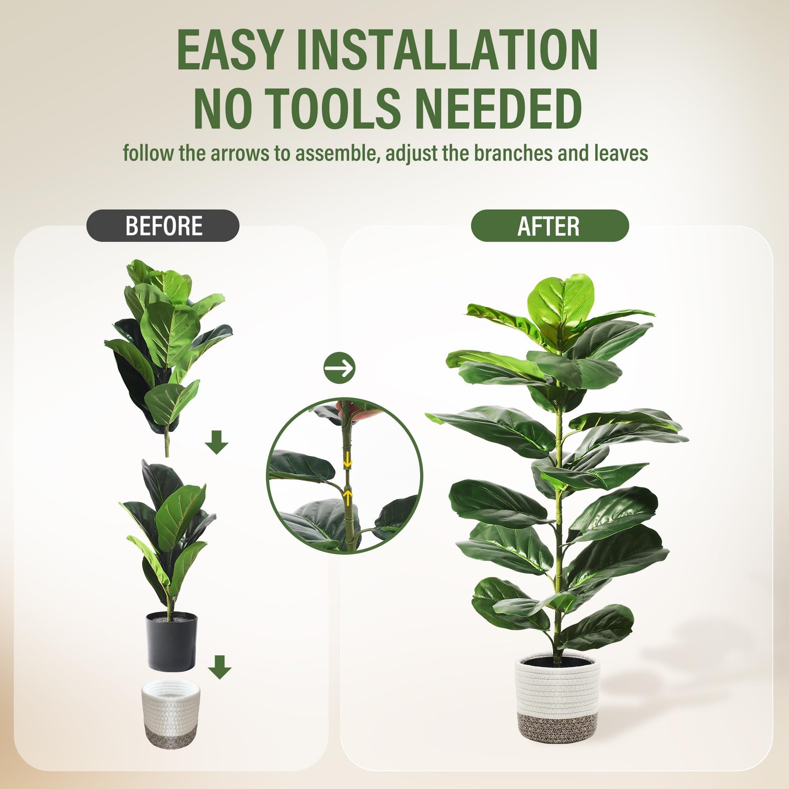 2 Pack Artificial Fiddle Leaf Fig Tree, 30″ Ficus Lyrata Fake Plants with Cot…
