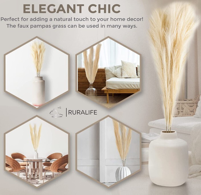 Ruralife Faux Pampas Grass Decor Tall – Fluffy & Tall 110cm/43in (Cream Color)-