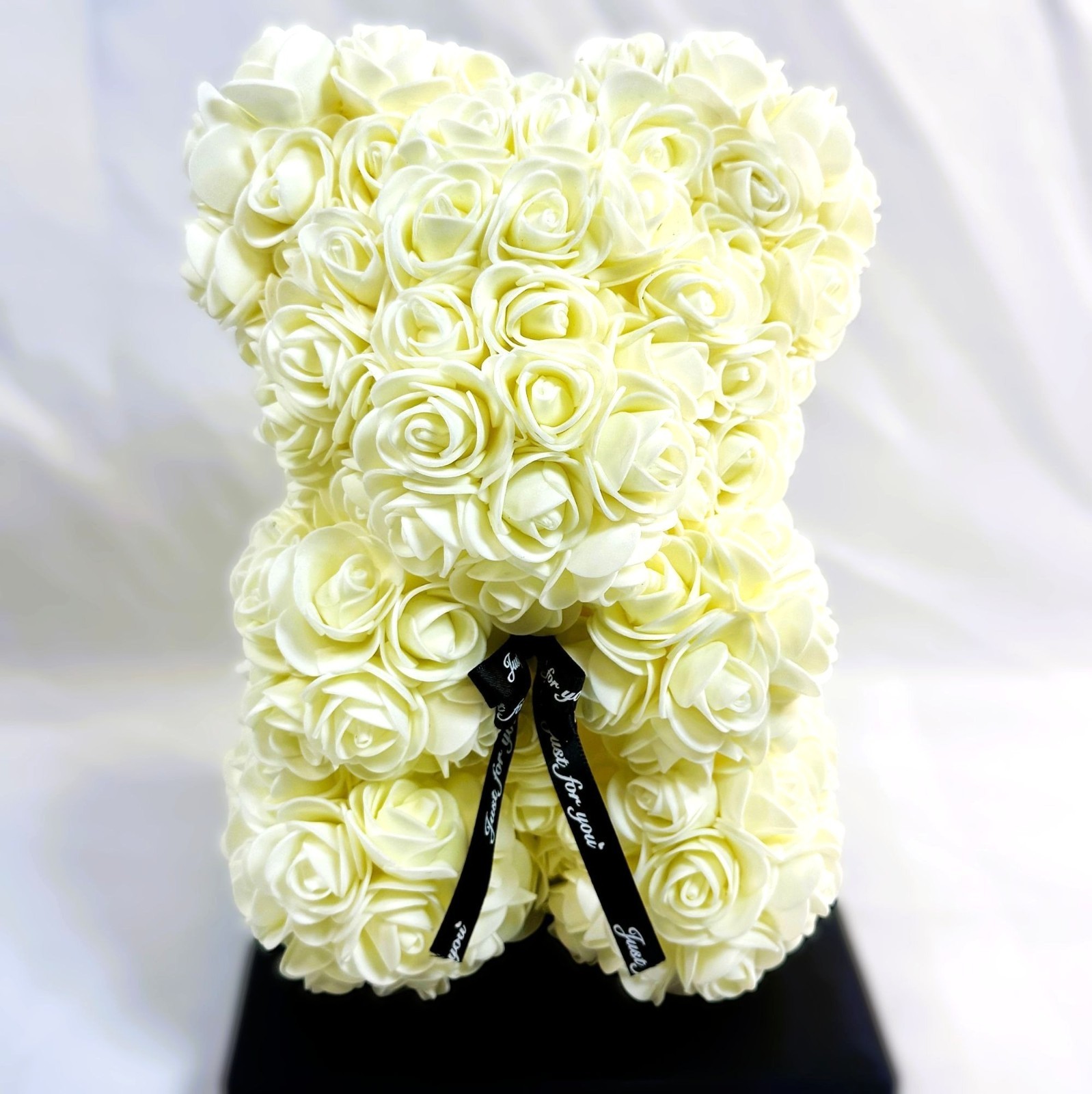 White Rose Bear Gift in Box Foam Flower Teddy Decoration New