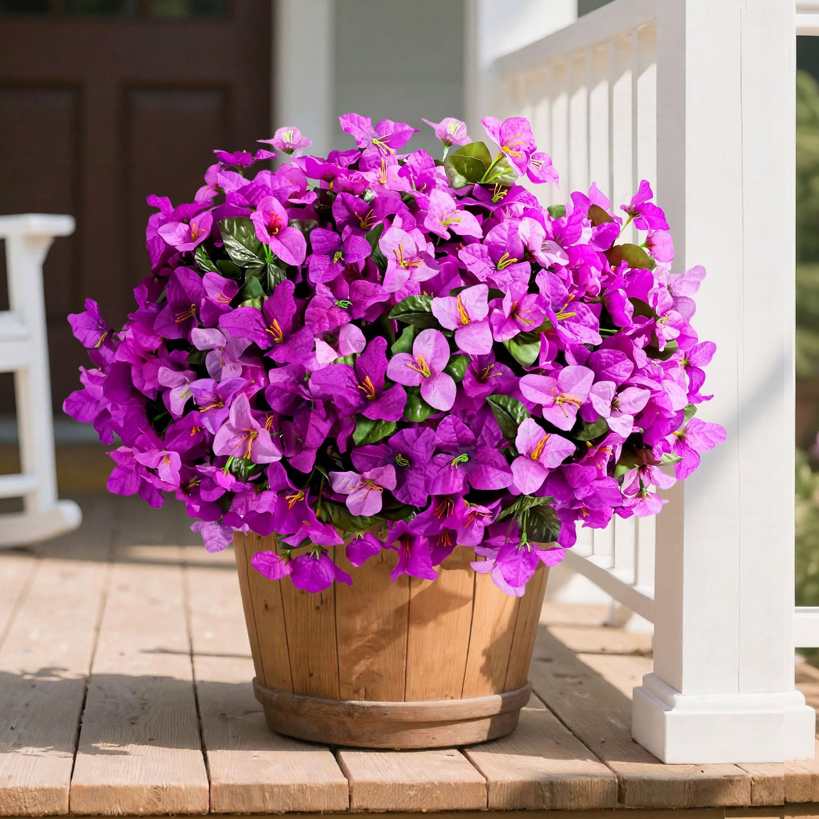 Spring Artificial Flowers for Outdoors, 4 Bundles Fake Bougainvillea UV Resis…