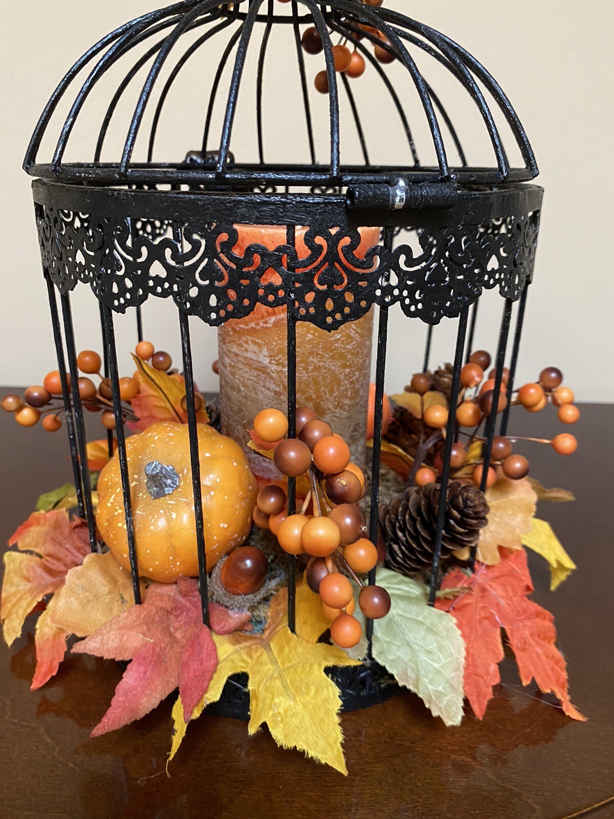 Vintage Halloween Birdcage with Fall Scented Pillar Candle