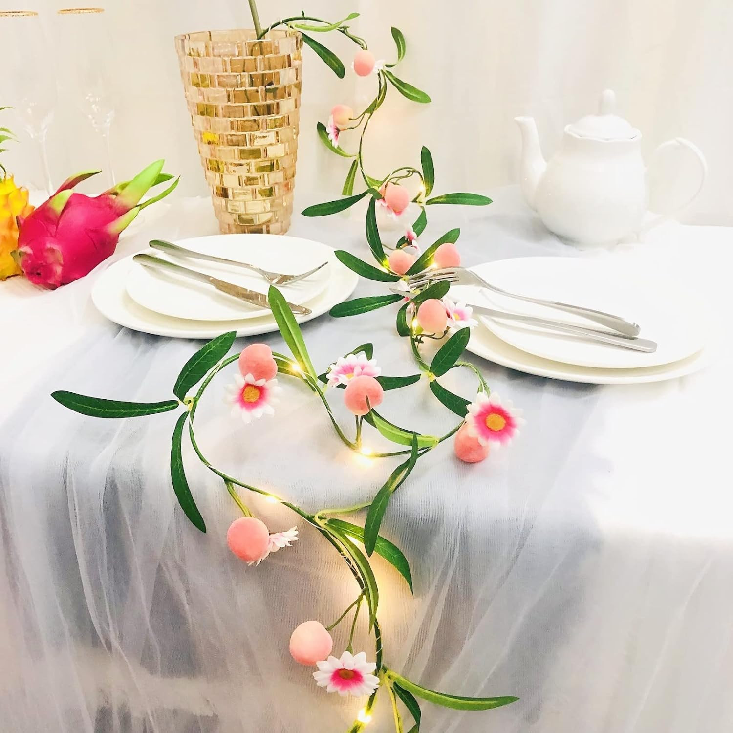 Simulation Peach String Lights Hanging Vine Plant Peach Garland Artificial Fruit