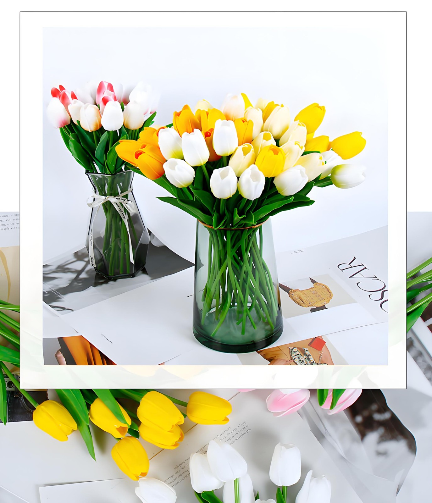 10 PCS 13″ White Artificial Fake Tulips Silk Flowers Bouquet Wedding Decor