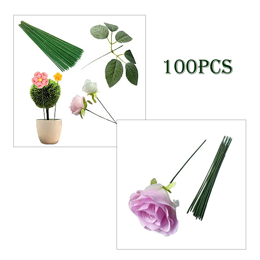 100pcs Plastic Floral Stem Artificial Flower Rod Plant Wire Green Florist Wires
