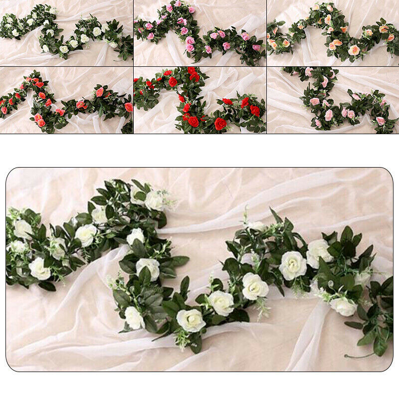 240cm Artificial 9 Rose Garland Silk Flower Vine Ivy Wedding Garden String Decor