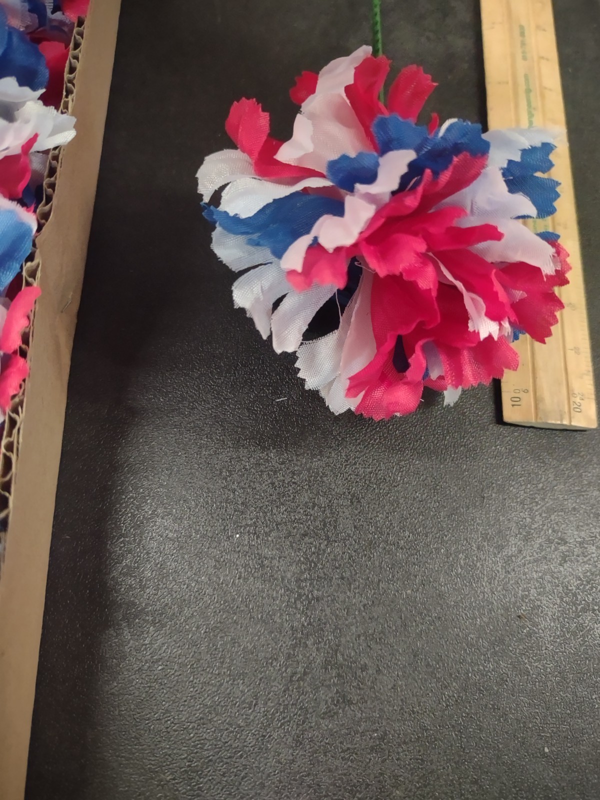100 Pieces Silk Carnation Picks, Red White & Blue Tri-Color, 3.5″ Head + 5″ Stem