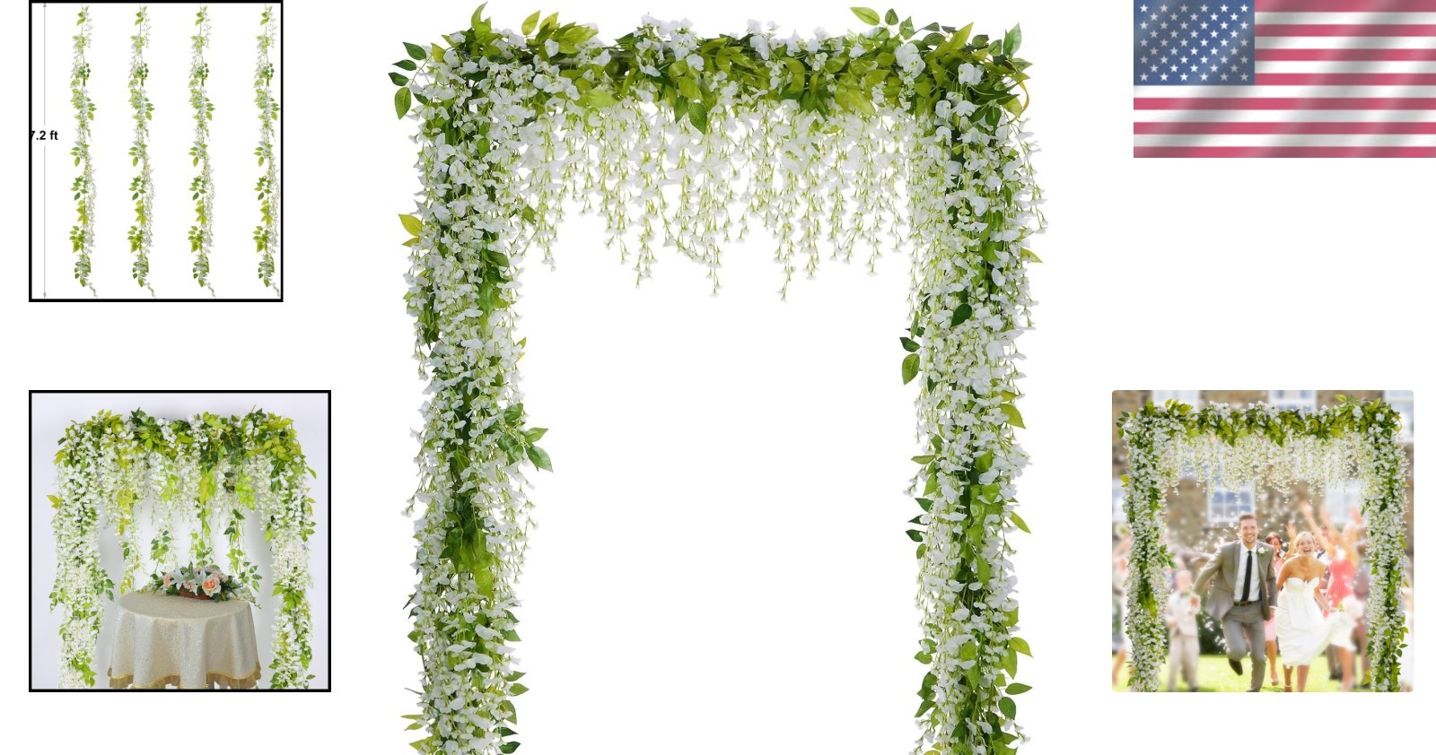 Wisteria Artificial Flowers Garland, 4Pcs Total 28.8ft White Artificial Wiste…