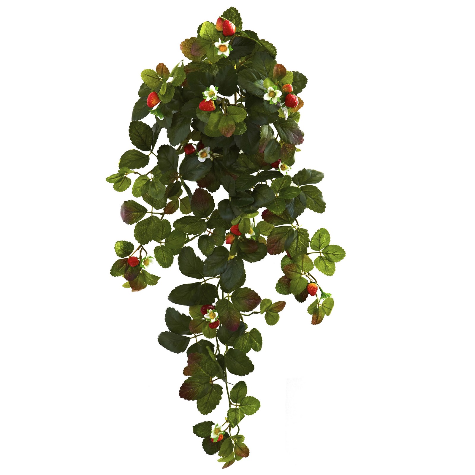 Nearly Natural 31″ Strawberry Hanging Bush with Berry (Set of 2) in Green