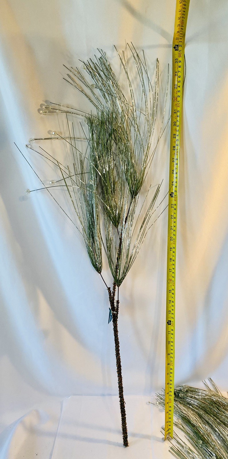 3 Green Frosted Icy Faux Pine Floral Pick Stems w/ Plastic Bead Ice 36″ Lot of 3