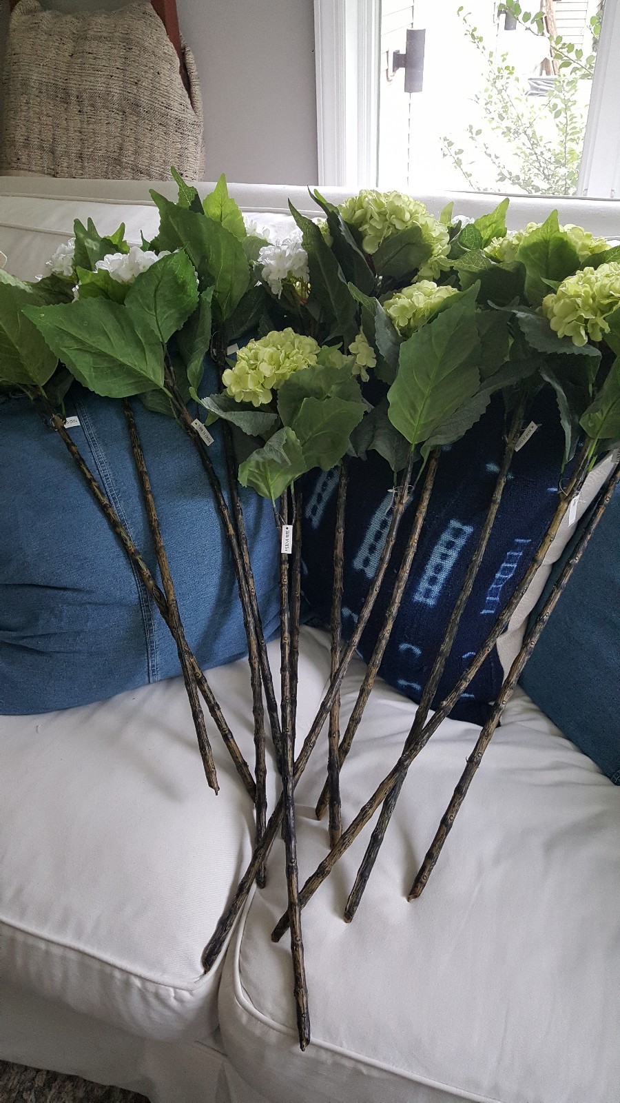 Faux Hydrangea Stems Bundle 12 White & Limelight Green 31 Inch